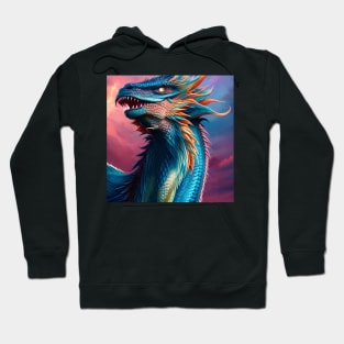 Intricate Rainbow Blue Scaled Dragon at Sunset Hoodie